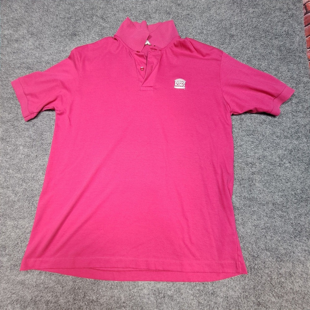 Crystal Springs Burger King Polo Shirt Mens Large Pink Short Sleeve Vintage USA